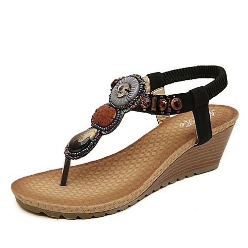 

Women's Sandals Summer Wedge Heel Open Toe Daily PU Black / Beige