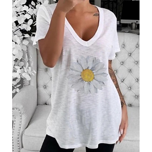 

Women's T-shirt Graphic Tops V Neck Daily White S M L XL 2XL 3XL