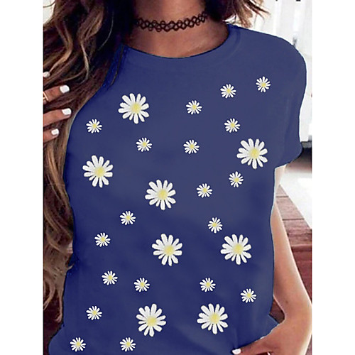 

Women's Tops Floral T-shirt Round Neck Daily Summer Blue Purple Green L XL 2XL 3XL 4XL 5XL