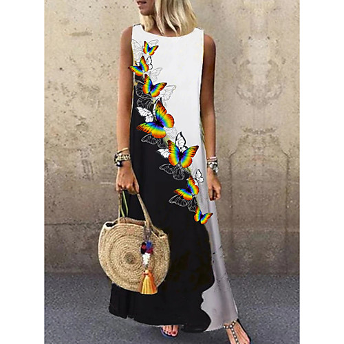 

Women's Shift Dress Maxi long Dress - Sleeveless Animal Summer Casual Daily 2020 Black M L XL XXL XXXL