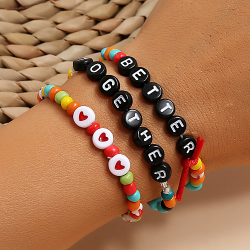 

3pcs Women's Bead Bracelet Vintage Bracelet Bracelet Beaded Alphabet Shape Heart Classic Trendy Fashion Colorful Boho Resin Bracelet Jewelry Rainbow For Party Evening Gift Date Beach Festival