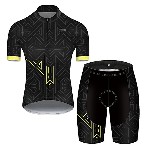 

21Grams Men's Short Sleeve Cycling Jersey with Shorts Nylon Polyester Black / Yellow Plaid Checkered Gradient Geometic Bike Clothing Suit Breathable 3D Pad Quick Dry Ultraviolet Resistant Reflective