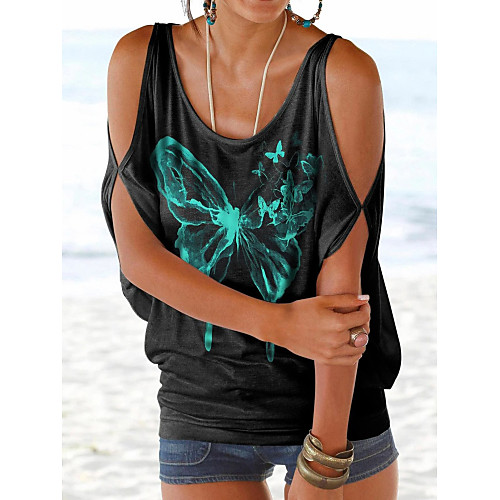 

Women's T-shirt Graphic Tops - Print Round Neck Daily Black S M L XL 2XL 3XL