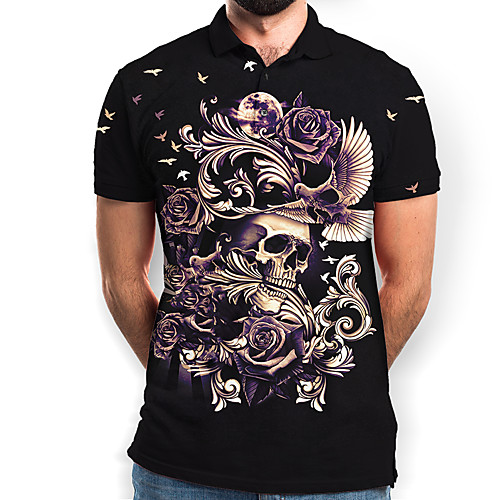 

Men's Graphic Skull Print Polo Basic Daily Navy Blue
