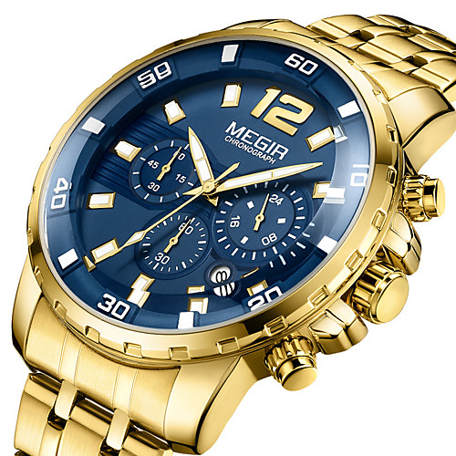 

MEGIR Men's Dress Watch Quartz Formal Style Modern Style Stainless Steel Black / Silver / Gold 30 m Water Resistant / Waterproof Calendar / date / day Chronograph Analog Classic Big Face - Black