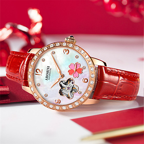

Women's Mechanical Watch Elegant Fashion Genuine Leather Automatic self-winding White Red Blushing Pink Water Resistant / Waterproof Casual Watch Adorable Analog / Stainless Steel