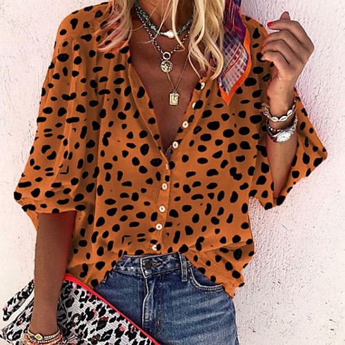 

Women's Leopard Shirt Daily Weekend White / Khaki / Brown