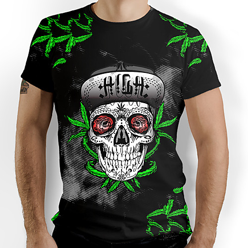 

Men's T shirt Graphic Skull Print Short Sleeve Daily Tops Basic Black