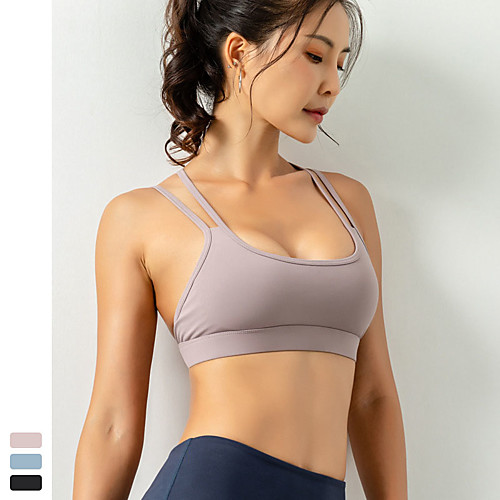 

Women's Sports Bra Medium Support Wireless Fashion Black Purple Blue Elastane Yoga Running Fitness Top Sport Activewear Breathable Quick Dry Comfortable Freedom Stretchy