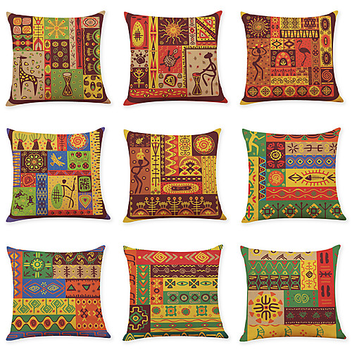 

9 pcs Linen Pillow Cover, Indian Style Square Traditional Classic