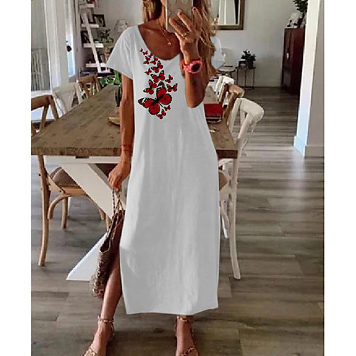 

Women's Shift Dress Maxi long Dress - Short Sleeves Butterfly Summer Casual Boho Daily Holiday 2020 White M L XL XXL XXXL
