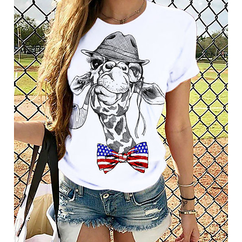 

Women's Tops Graphic T-shirt - Print Round Neck Basic Daily Spring Summer White XS S M L XL 2XL 3XL 4XL