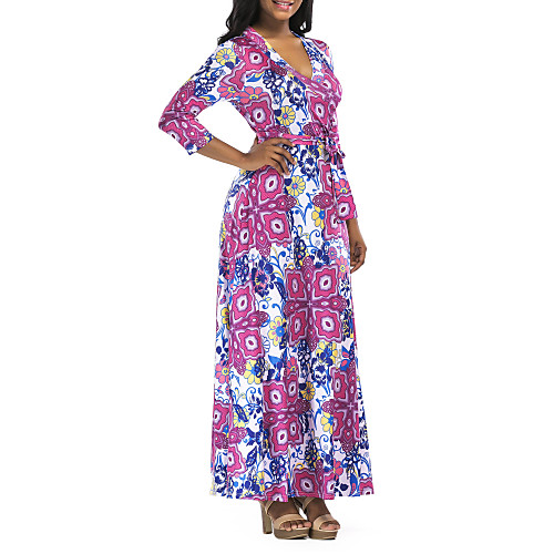 

Women's Swing Dress Maxi long Dress - 3/4 Length Sleeve Floral Fall Casual Sexy 2020 Blue Fuchsia S M L XL