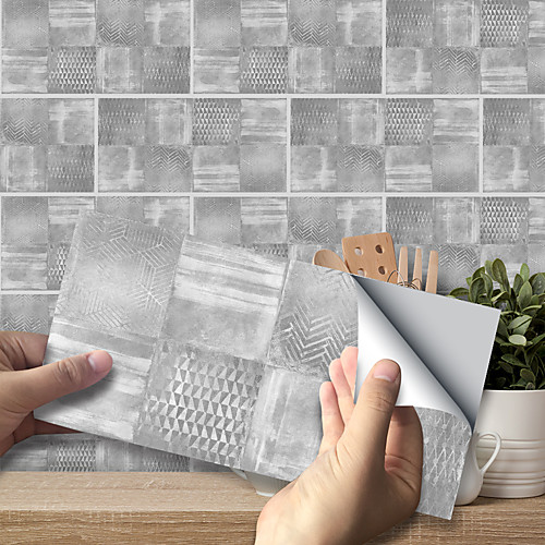 

20x10cmx9pcs Light Gray Cement Brick Stickers Retro Oil-proof Waterproof Tile Wallpaper For Kitchen Bathroom Ground Wall House Decoration