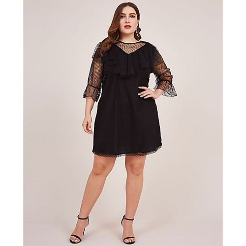 

Women's Plus Size A-Line Dress Knee Length Dress - 3/4 Length Sleeve Solid Color Summer Casual Vintage 2020 Black L XL XXL XXXL XXXXL