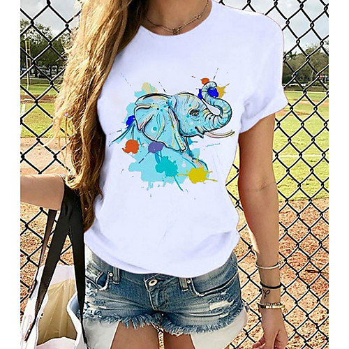 

Women's T-shirt Graphic Tops - Print Round Neck Basic Daily Spring Summer White XS S M L XL 2XL 3XL 4XL