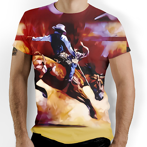 

Men's T shirt Graphic Animal Print Short Sleeve Daily Tops Basic Wine