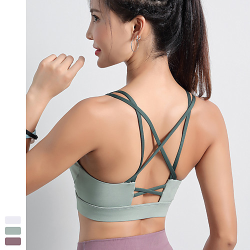 

Women's Sports Bra Medium Support Strappy Removable Pad Fashion White Pink Green Yoga Fitness Running Top Sport Activewear Quick Dry Breathable Comfortable Freedom Stretchy / Wireless