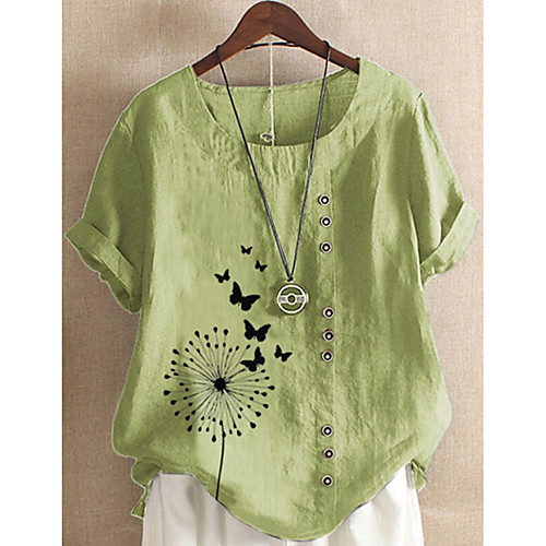 

Women's T-shirt Graphic Tops Round Neck Daily Summer White Light Green S M L XL 2XL 3XL 4XL