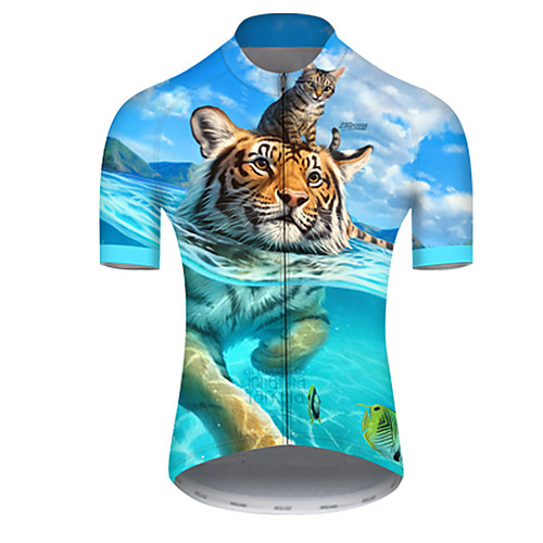 

21Grams Men's Short Sleeve Cycling Jersey Nylon Polyester Blue Animal Tiger Bike Jersey Top Mountain Bike MTB Road Bike Cycling Breathable Quick Dry Ultraviolet Resistant Sports Clothing Apparel