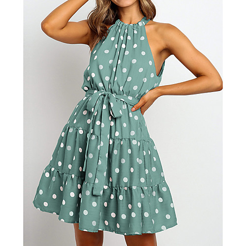 

Women's A-Line Dress Short Mini Dress - Sleeveless Polka Dot Summer Casual Chinoiserie 2020 Black Blushing Pink Green S M L XL