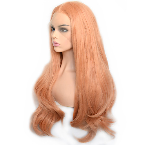 

Pastel Orange Natural Wave Synthetic Lace Front Wig Heat Resistant Daily Wearing For Women