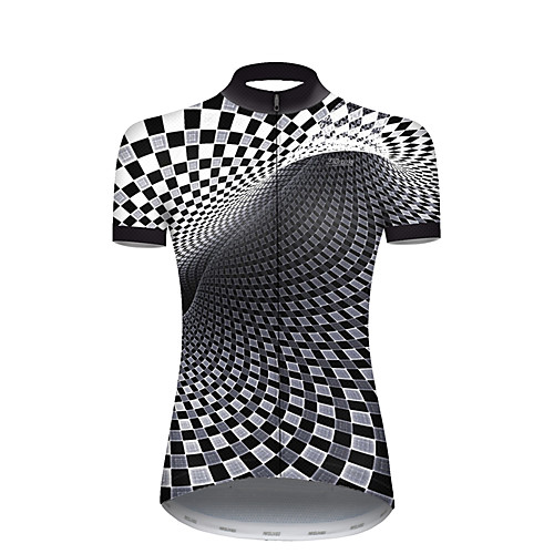 

21Grams Women's Short Sleeve Cycling Jersey Nylon BlackWhite Plaid Checkered Gradient 3D Bike Jersey Top Mountain Bike MTB Road Bike Cycling Quick Dry Breathable Sports Clothing Apparel