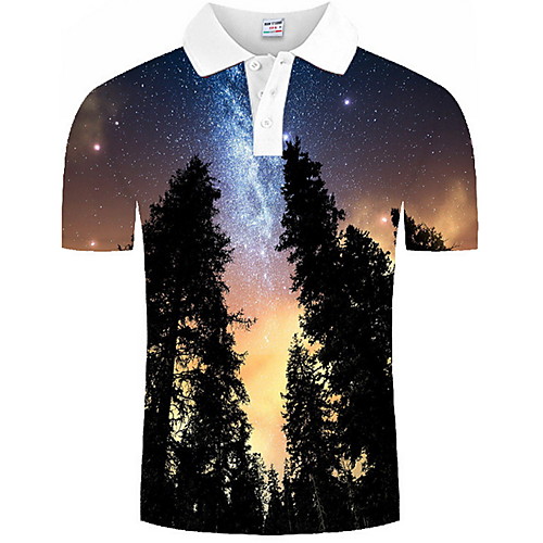 

Men's Graphic Scenery Print Polo Daily Black