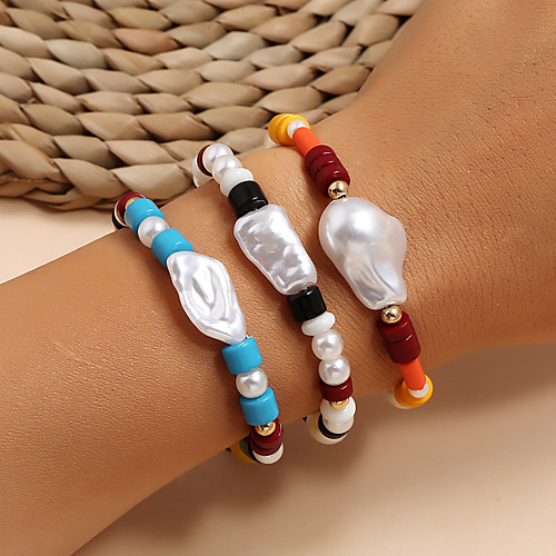 

3pcs Women's Bead Bracelet Vintage Bracelet Bracelet Classic Lucky Classic Trendy Fashion Colorful Boho Plastic Bracelet Jewelry Rainbow For Gift Date Birthday Beach Festival