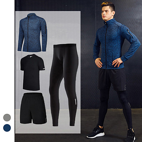 

Men's Tracksuit Activewear Set Workout Outfits Athletic Athleisure Long Sleeve 4pcs Winter Elastane Lightweight Breathable Quick Dry Fitness Gym Workout Running Active Training Jogging Sportswear