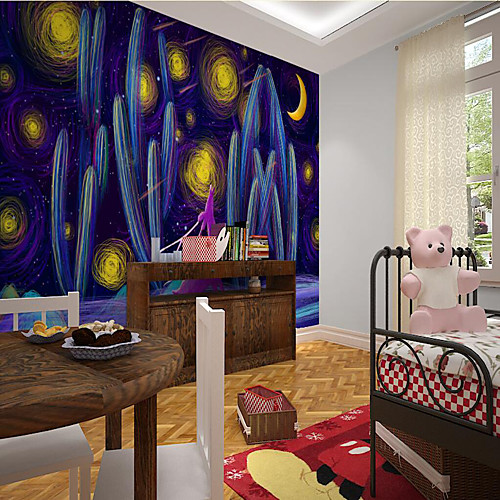 

Custom Self Adhesive Mural Wallpaper Moonlit Deer Children Cartoon Style Suitable For Bedroom Room Wallcovering