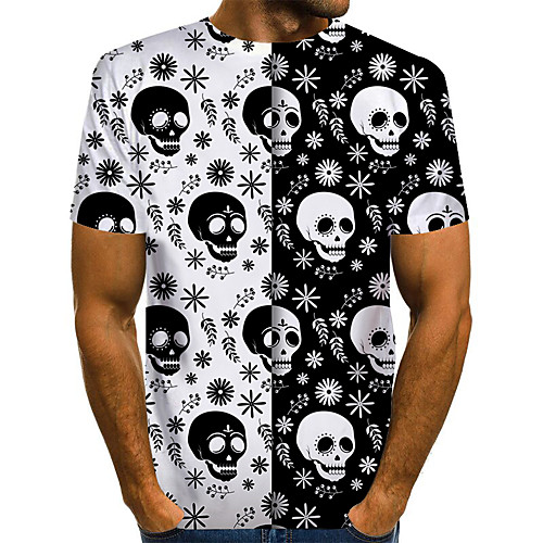 

Men's Graphic Skull Black & White Print T-shirt Basic Exaggerated Daily White