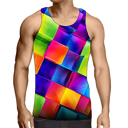 

Men's Graphic Print Tank Top Street chic Exaggerated Daily Going out Rainbow