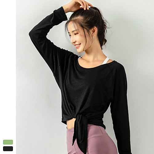 

Women's Yoga Top Fashion Black Green Cotton Yoga Running Fitness Top Long Sleeve Sport Activewear Breathable Quick Dry Comfortable Stretchy