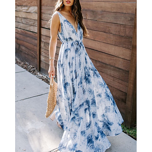 

Women's Swing Dress Maxi long Dress - Sleeveless Tie Dye Summer Sexy 2020 Light Blue S M L