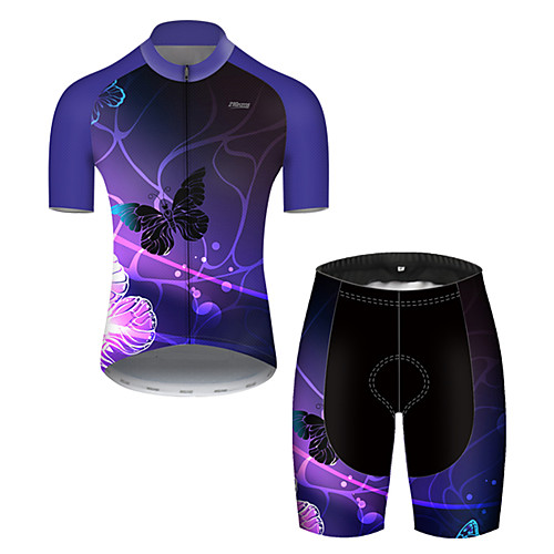 

21Grams Men's Short Sleeve Cycling Jersey with Shorts Nylon Polyester Violet Stripes Butterfly Gradient Bike Clothing Suit Breathable 3D Pad Quick Dry Ultraviolet Resistant Reflective Strips Sports