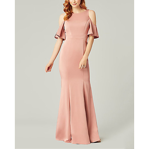 

Mermaid / Trumpet Jewel Neck Floor Length Stretch Satin Bridesmaid Dress with