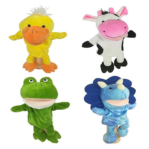 

4 pcs Educational Toy Hand Puppet Stuffed Animal Plush Toy Animal Series Duck Frog Parent-Child Interaction PP Plush 32cm Imaginative Play, Stocking, Great Birthday Gifts Party Favor Supplies Boys