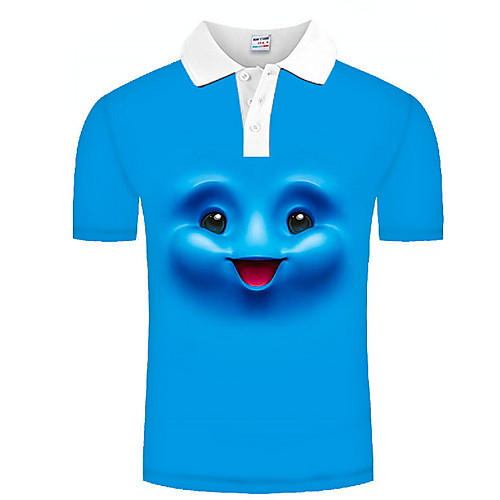 

Men's Graphic Cartoon Print Polo Daily Blue