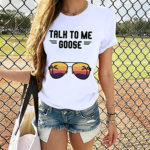 

Women's Tops Graphic T-shirt - Print Round Neck Basic Daily Summer White S M L XL 2XL 3XL 4XL