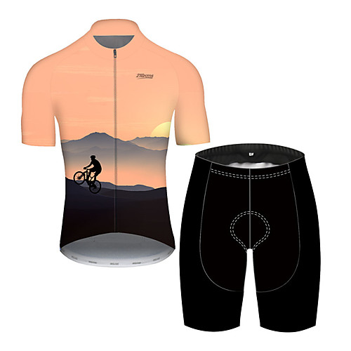 

21Grams Men's Short Sleeve Cycling Jersey with Shorts Red / Yellow Bike Breathable Sports Patterned Mountain Bike MTB Road Bike Cycling Clothing Apparel / Stretchy