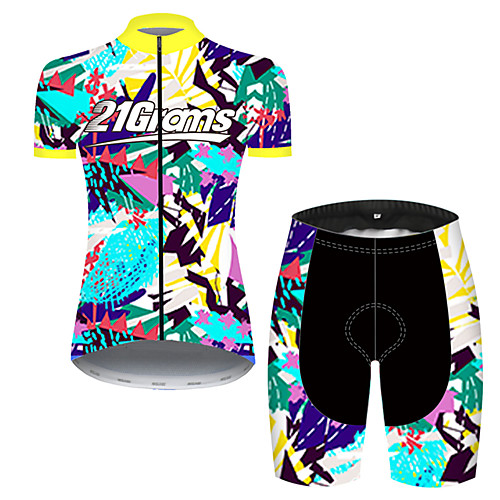 

21Grams Women's Short Sleeve Cycling Jersey with Shorts Nylon Polyester BlueYellow Gradient Bike Clothing Suit Breathable 3D Pad Quick Dry Ultraviolet Resistant Reflective Strips Sports Geometric
