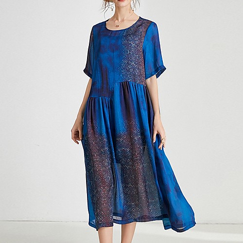 

Women's A-Line Dress Midi Dress - Half Sleeve Tie Dye Summer Casual 2020 Blue Red XL XXL XXXL XXXXL