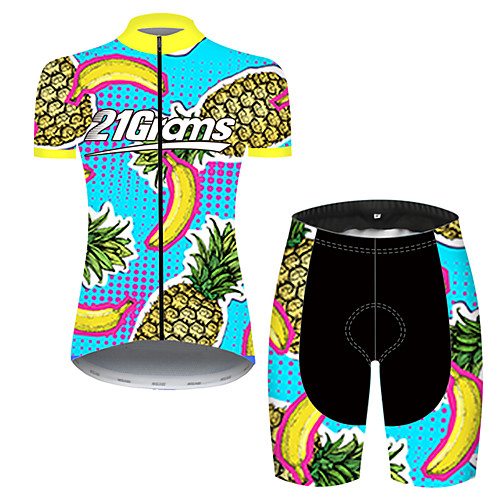 

21Grams Women's Short Sleeve Cycling Jersey with Shorts Nylon Polyester BlueYellow Fruit Pineapple Banana Bike Clothing Suit Breathable 3D Pad Quick Dry Ultraviolet Resistant Reflective Strips Sports