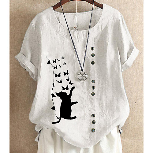 

Women's Cartoon Shirt Daily White / Red / Green / Navy Blue