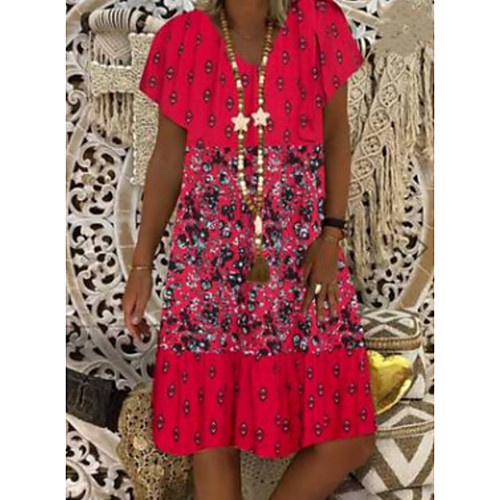 

Women's A-Line Dress Knee Length Dress - Short Sleeves Floral Summer Casual 2020 Red Green S M L XL XXL XXXL XXXXL XXXXXL