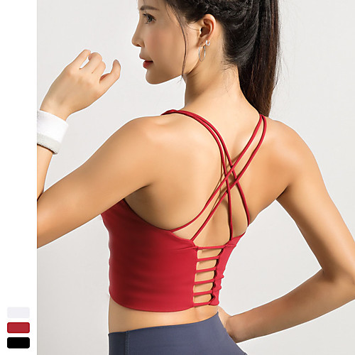 

Women's Sports Bra Medium Support Cross Back Wireless Fashion White Black Red Yoga Running Fitness Top Sport Activewear Breathable Quick Dry Comfortable Freedom Stretchy