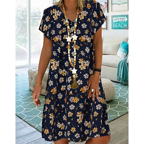 

Women's A-Line Dress Daisy Knee Length Dress - Short Sleeves Floral Summer V Neck Casual Boho Vacation 2020 Red Khaki S M L XL XXL XXXL XXXXL XXXXXL