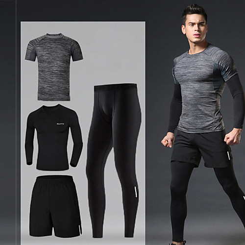 

Men's Elastane Tracksuit Activewear Set Workout Outfits 4pcs Round Running Active Training Fitness Reflective Breathable Quick Dry Sportswear Athletic Clothing Set Activewear Stretchy Regular Fit