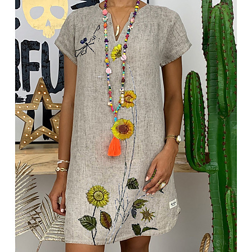 

Women's Shift Dress Knee Length Dress - Short Sleeves Floral Summer Work 2020 White Yellow Army Green Gray S M L XL XXL XXXL